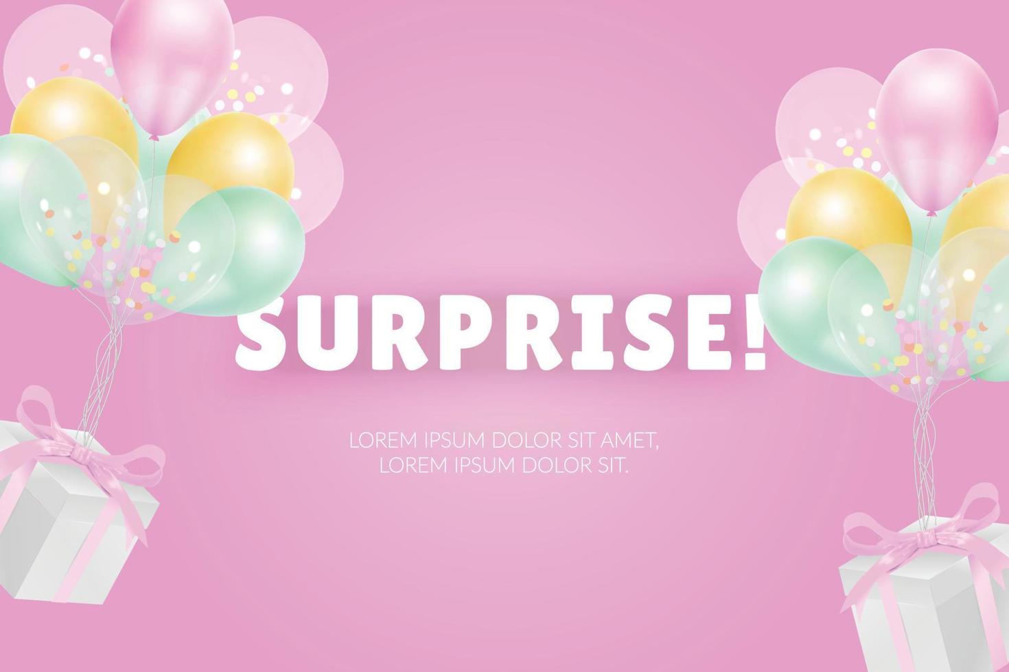 Surprise congratulations design with balloons and gift boxes vector