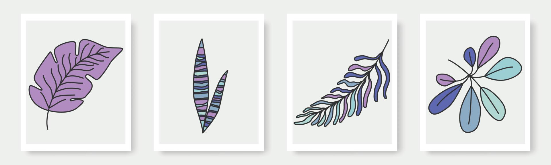 conjunto de formas dibujadas a mano y elementos de diseño de hojas florales. hojas exóticas de la selva. icono de elemento de ilustraciones de moda moderno contemporáneo abstracto vector