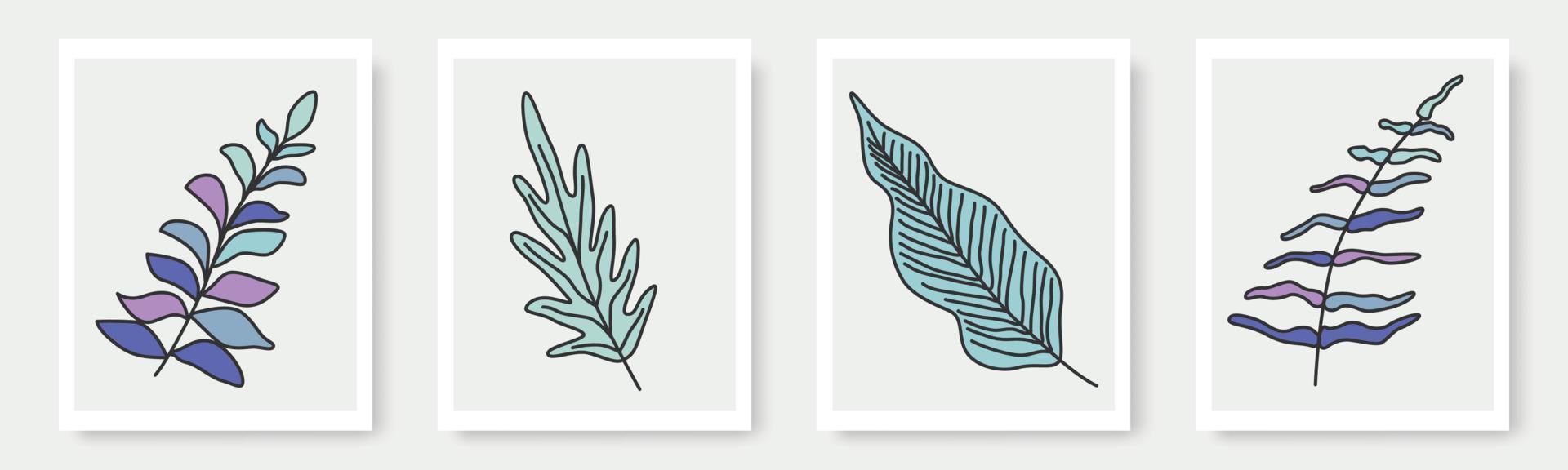 conjunto de formas dibujadas a mano y elementos de diseño de hojas florales. hojas exóticas de la selva. icono de elemento de ilustraciones de moda moderno contemporáneo abstracto vector