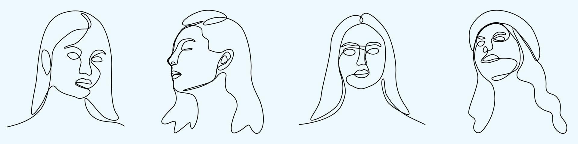 continuous one line hand drawing of woman face line art feminine vector