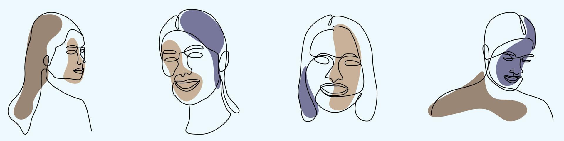 dibujo continuo a mano de una línea de arte de línea de cara de mujer femenino vector