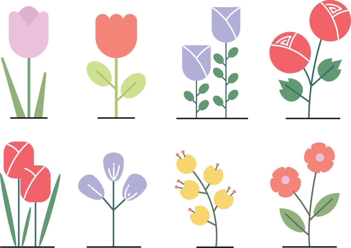 Minimal Flat Stylized Pastel Flower Vector Illlustrations