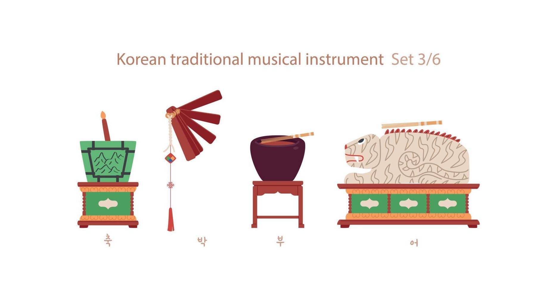 A collection of traditional Korean musical instruments. vector