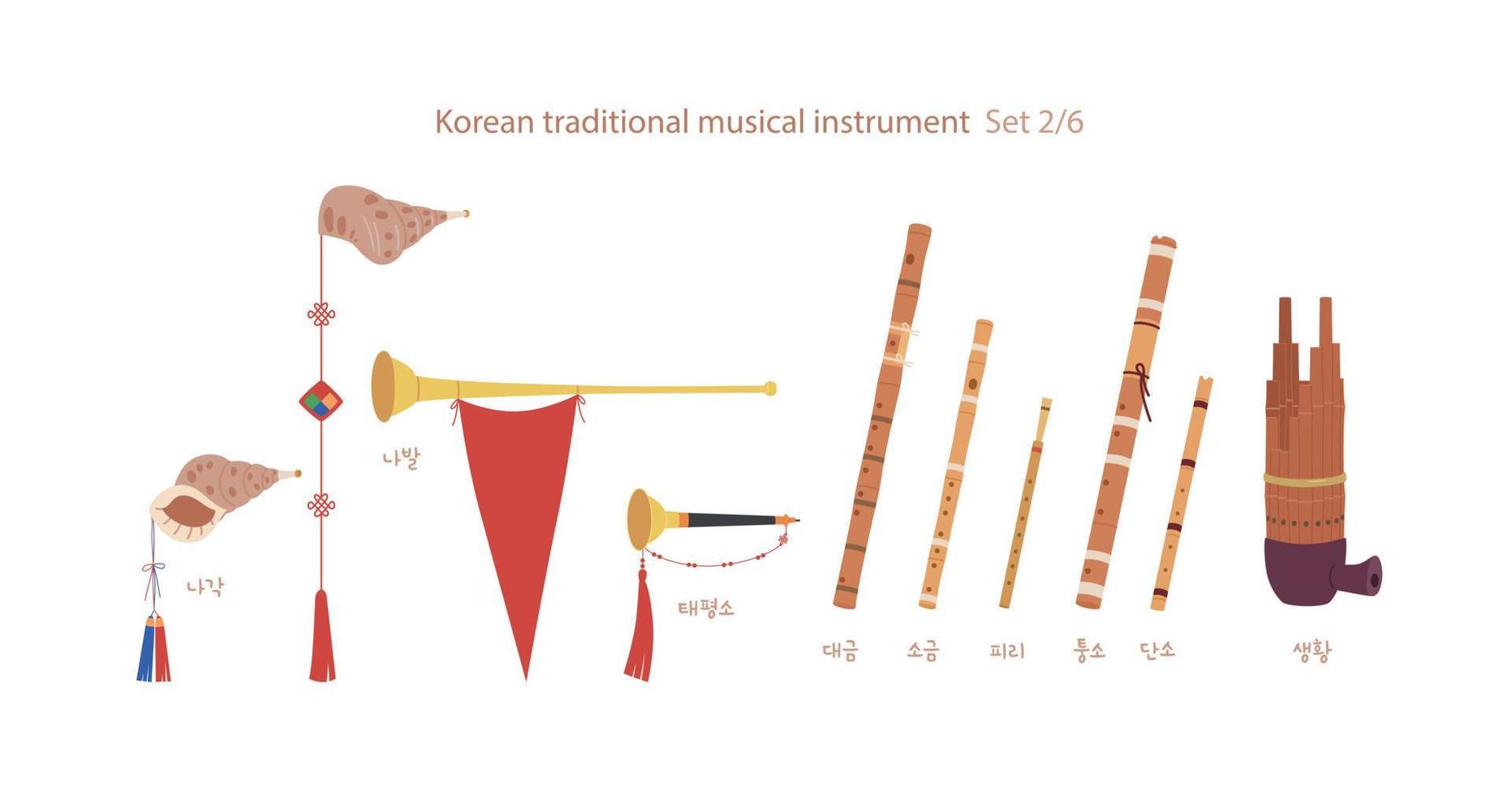 A collection of traditional Korean musical instruments. vector