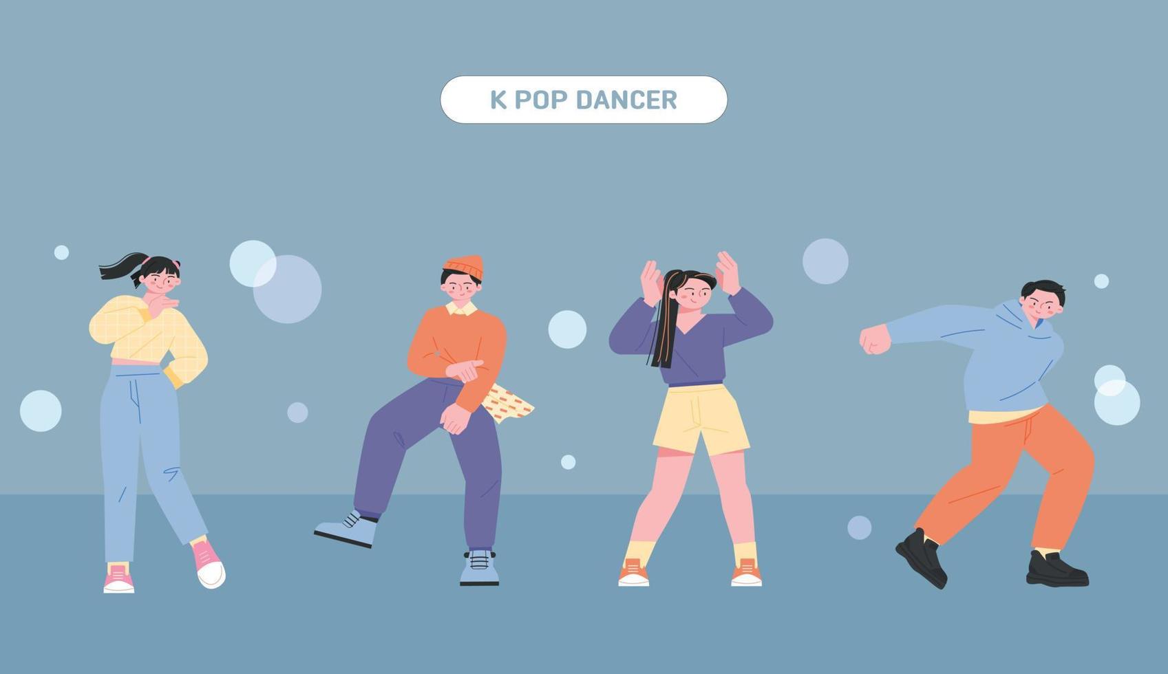 gente bailando alegremente en una fiesta. dos bailarinas y dos bailarines masculinos. vector