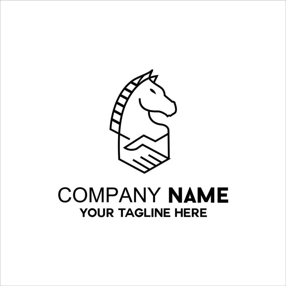 horse head logo with hands shaking vector