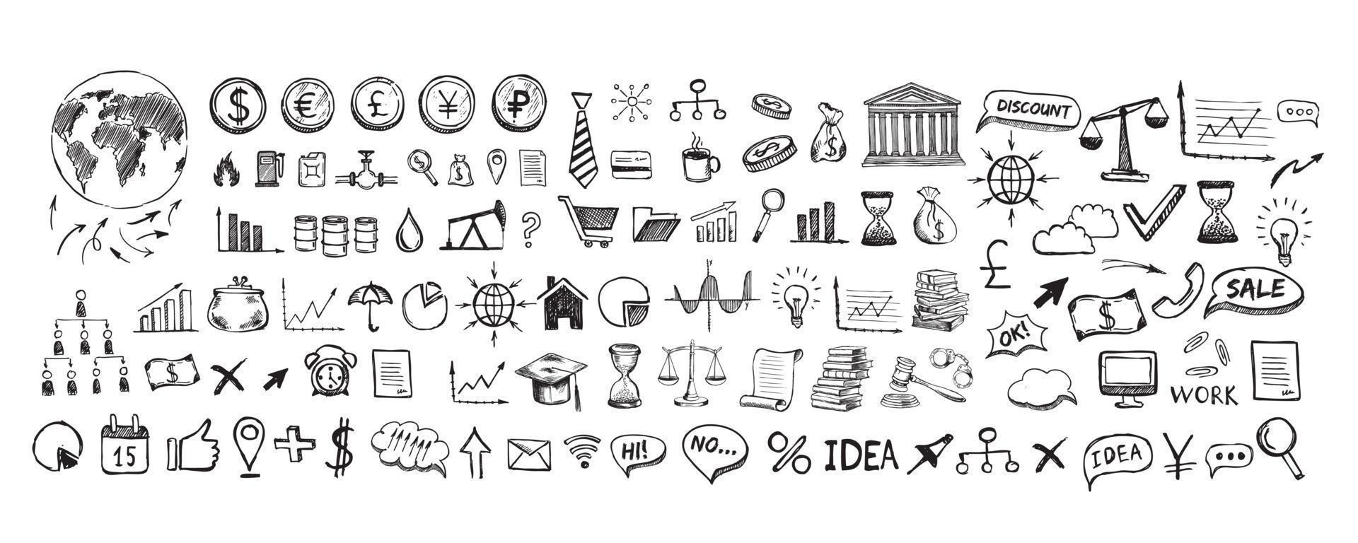 Hand drawn business symbols. Management concept with Doodle design style. vector