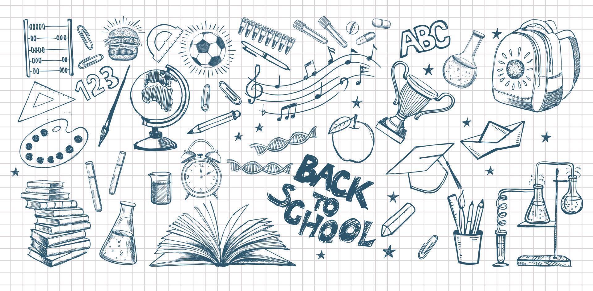 Back To School hand drawn set vector