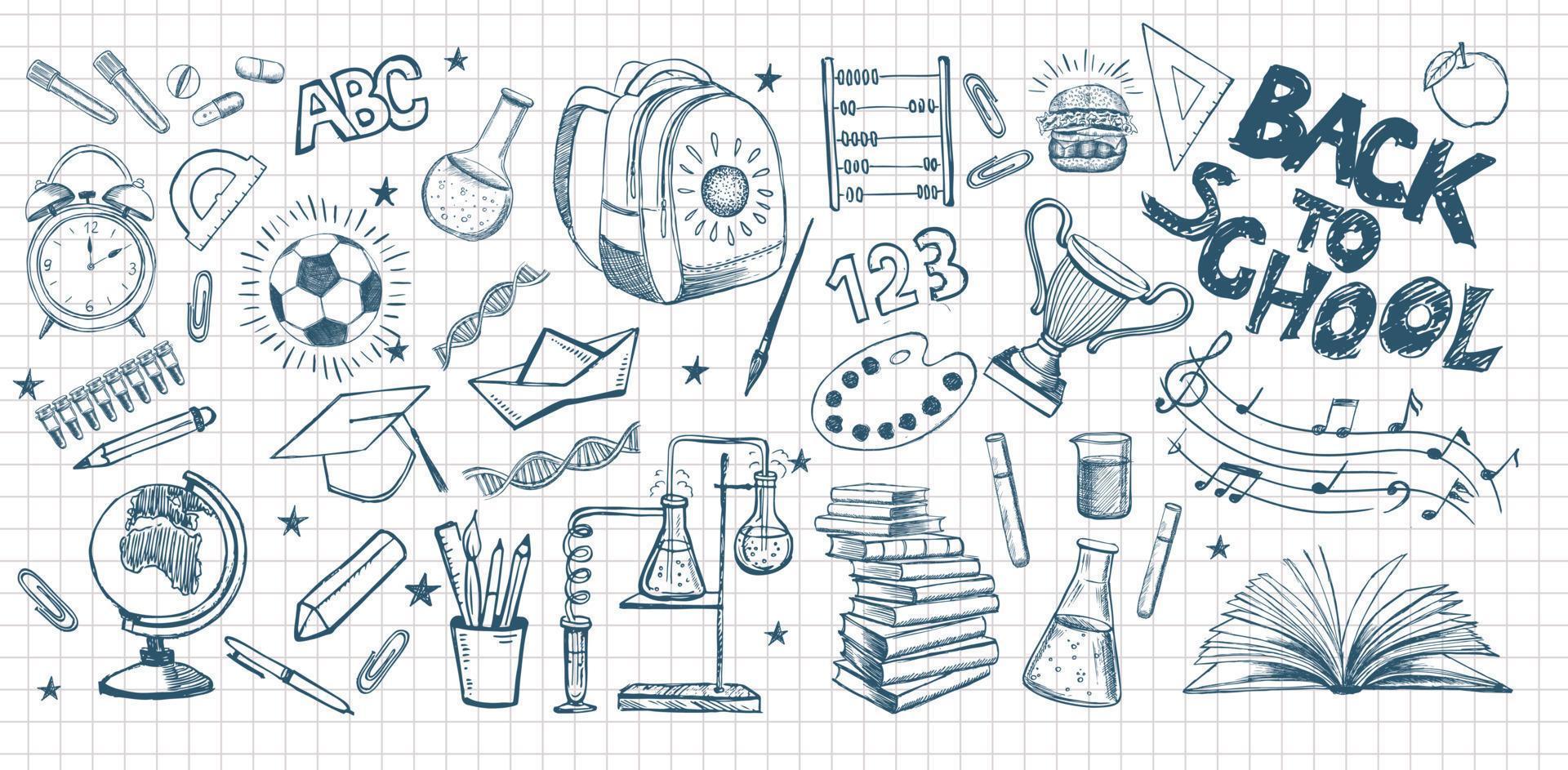 Back To School hand drawn set vector