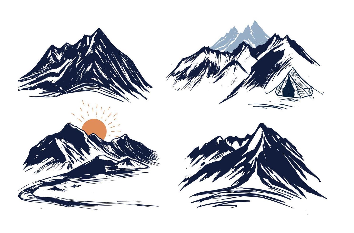 Camping in nature, mountains, hand drawn illustrations vector