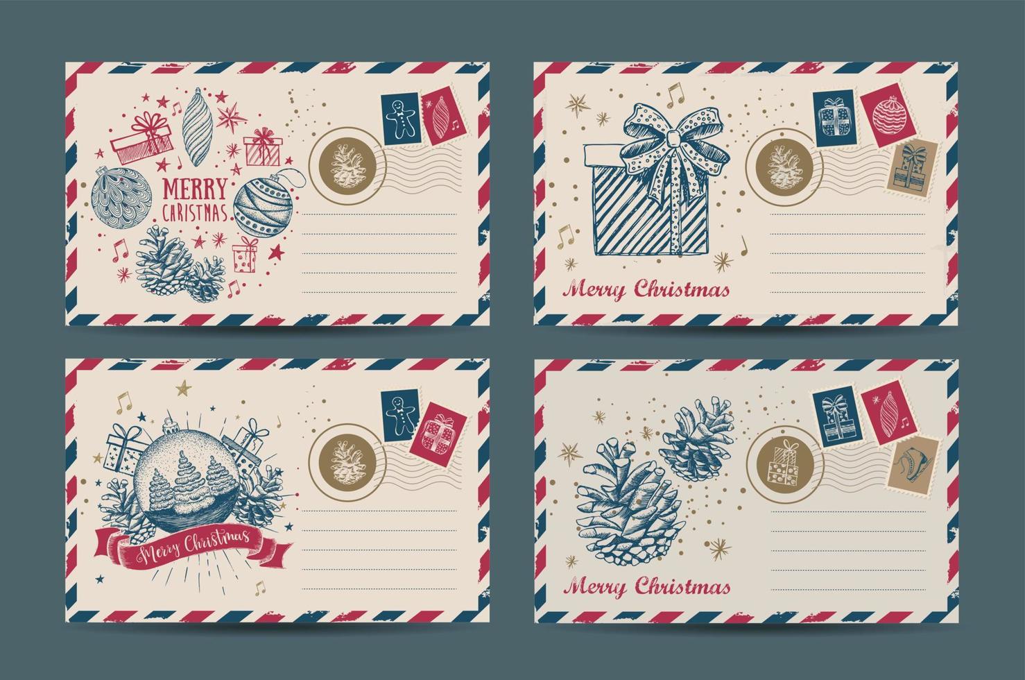 Christmas mail, postcard, hand drawn illustration. vector