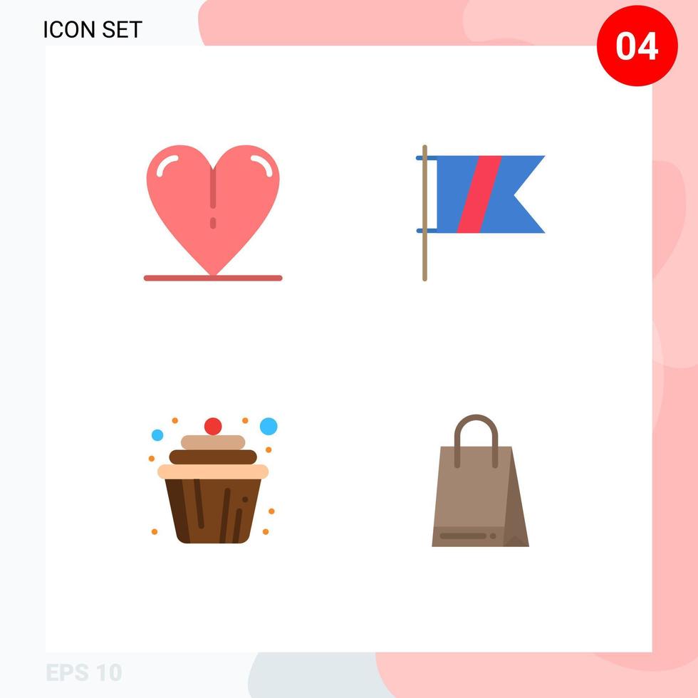 Modern Set of 4 Flat Icons Pictograph of heart cup golf flag bag Editable Vector Design Elements