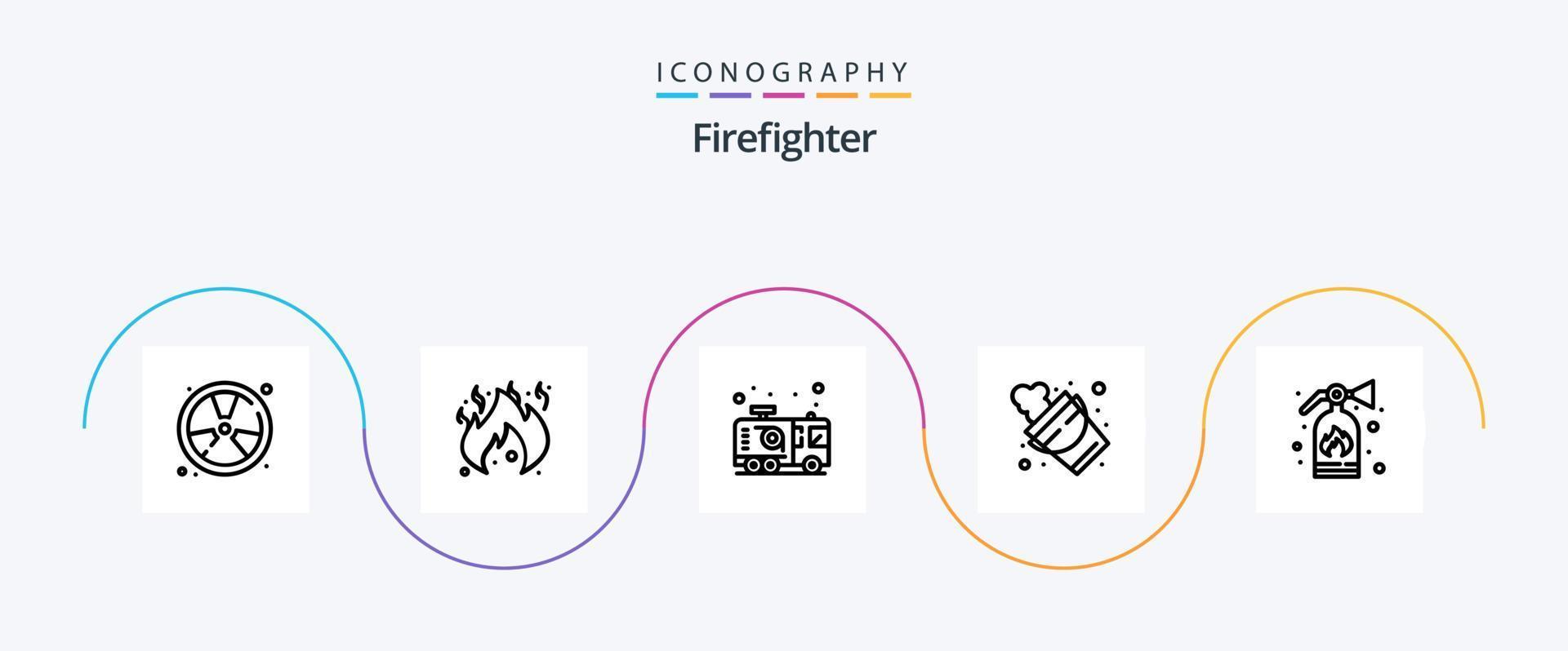 Firefighter Line 5 Icon Pack Including extinguisher. firefighter. car. fire. fireman vector
