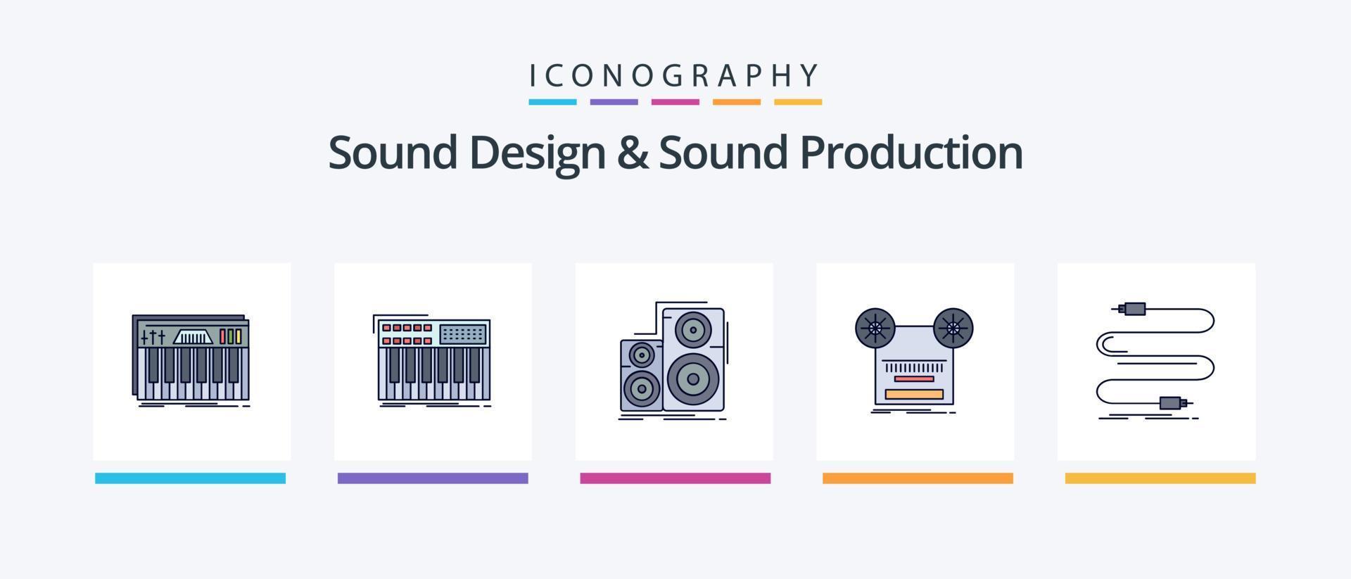 El diseño de sonido y la línea de producción de sonido llenaron el paquete de 5 iconos, incluido el módulo. audio. mezclador. móvil. jugador. diseño de iconos creativos vector