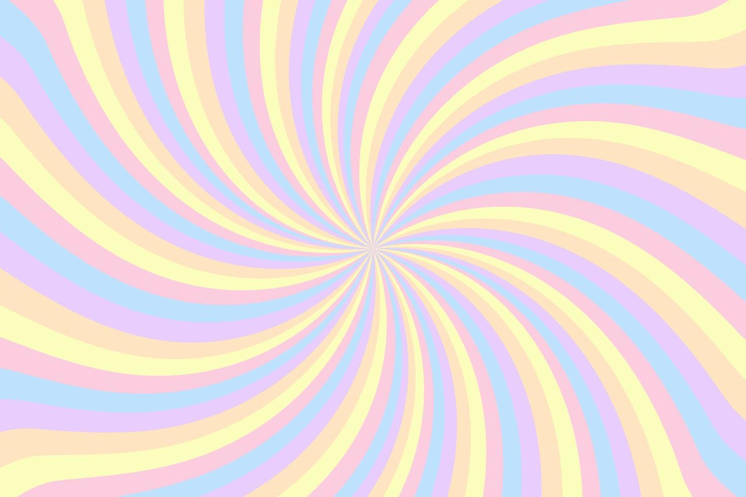Rainbow swirl background with stars. Radial gradient rainbow of twisted spiral. Vector striped pastel illustration