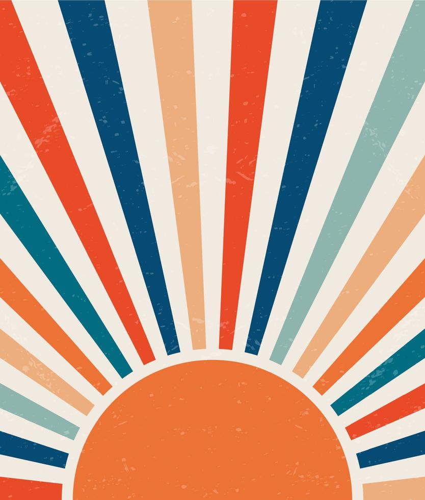 Retro sunburst background. Vintage bright grunge placard. Vector vertical illustration for banner, poster and backdrop