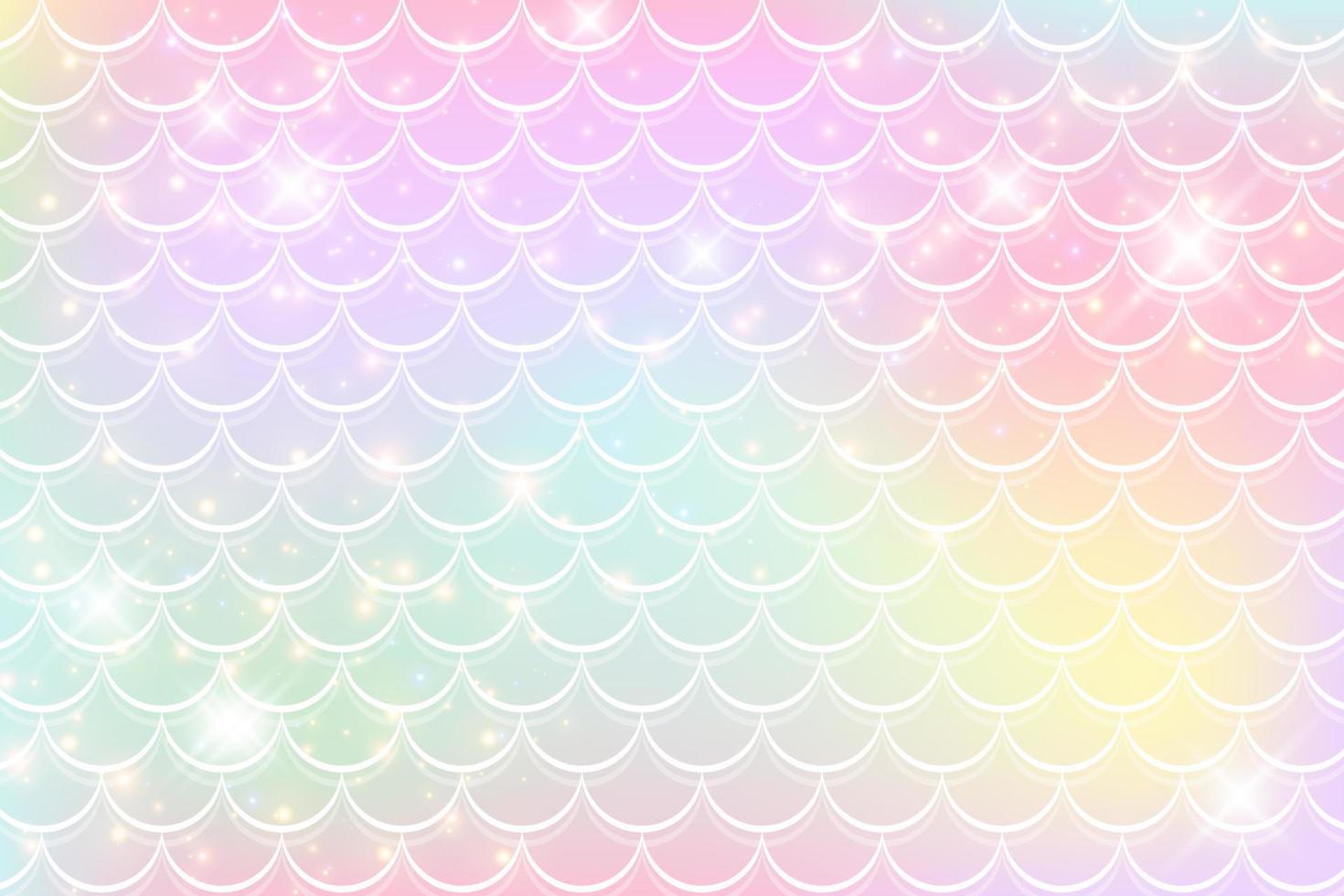 Mermaid rainbow background in fantasy style with scales. Unicorn holographic gradient texture. Sea fish kawaii vector backdrop.