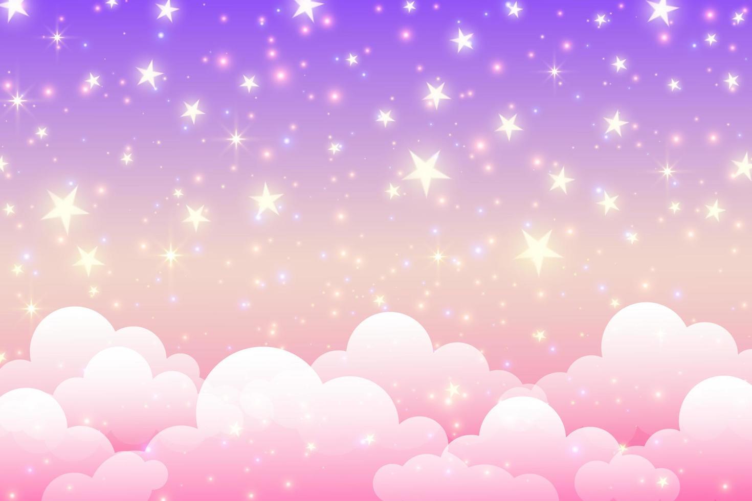 fondo de unicornio rosa de fantasía con nubes y estrellas. cielo de color  pastel. paisaje mágico, patrón fabuloso abstracto. lindo fondo de pantalla  de dulces. vector. 16670810 Vector en Vecteezy