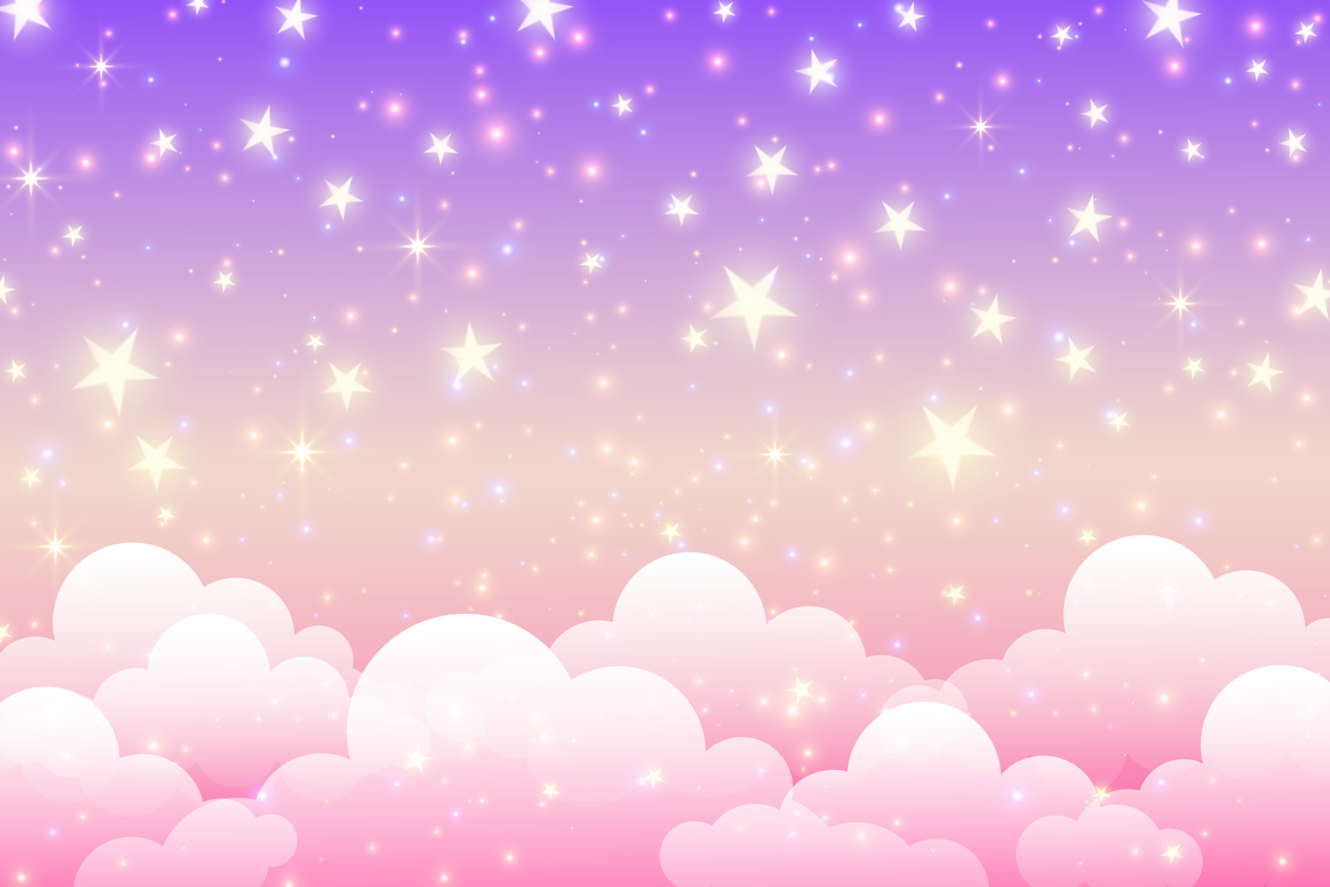 Fantasy pink unicorn background with clouds and stars. Pastel ...