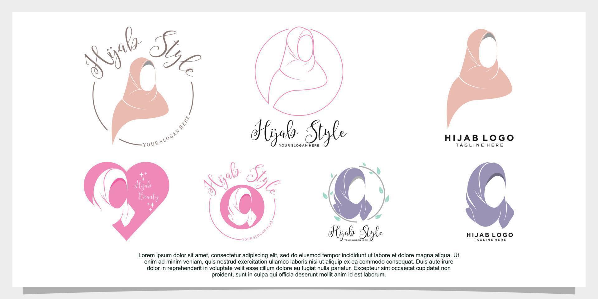 set of hijab fasion logo design template vector