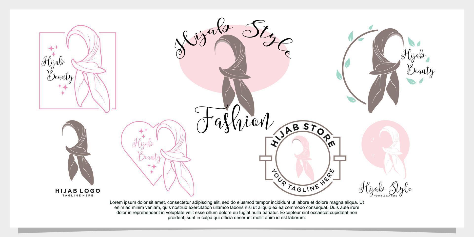 set of hijab fasion logo design template vector