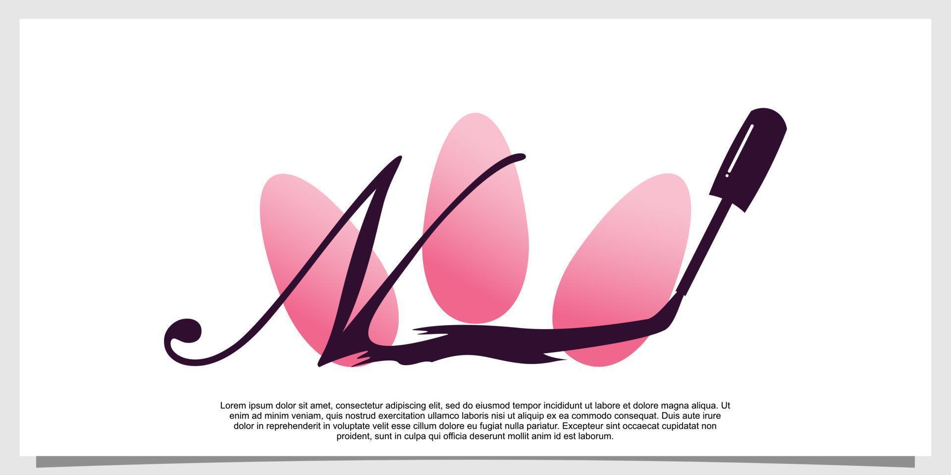 diseño de logotipo de esmalte de uñas con concepto de letra vector