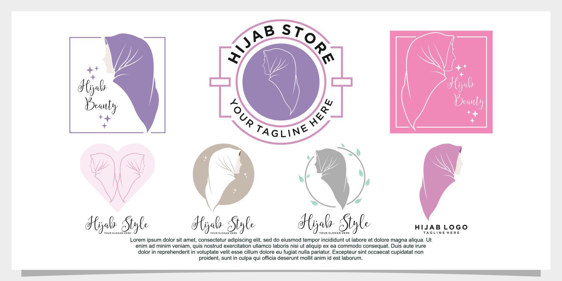 set of hijab fasion logo design template vector