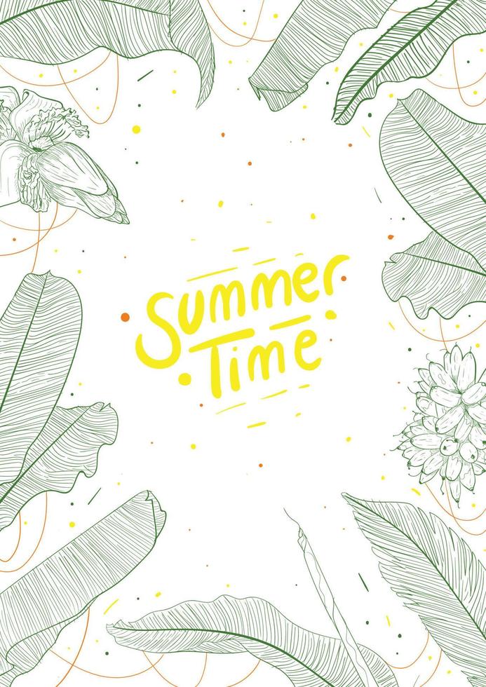 Summer Hand Drawn Banana Leaves Poster Background vector