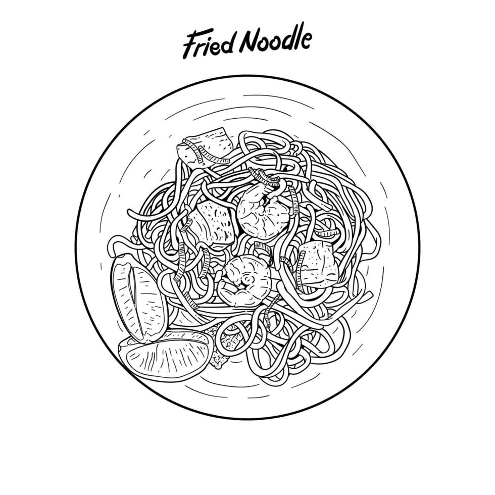 Illustration Hand Drawn Fried Noodle vector