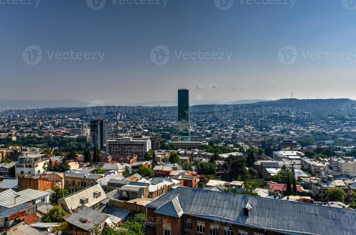 Panoramic city view of the Tbilisi city skyline in Georgia. photo