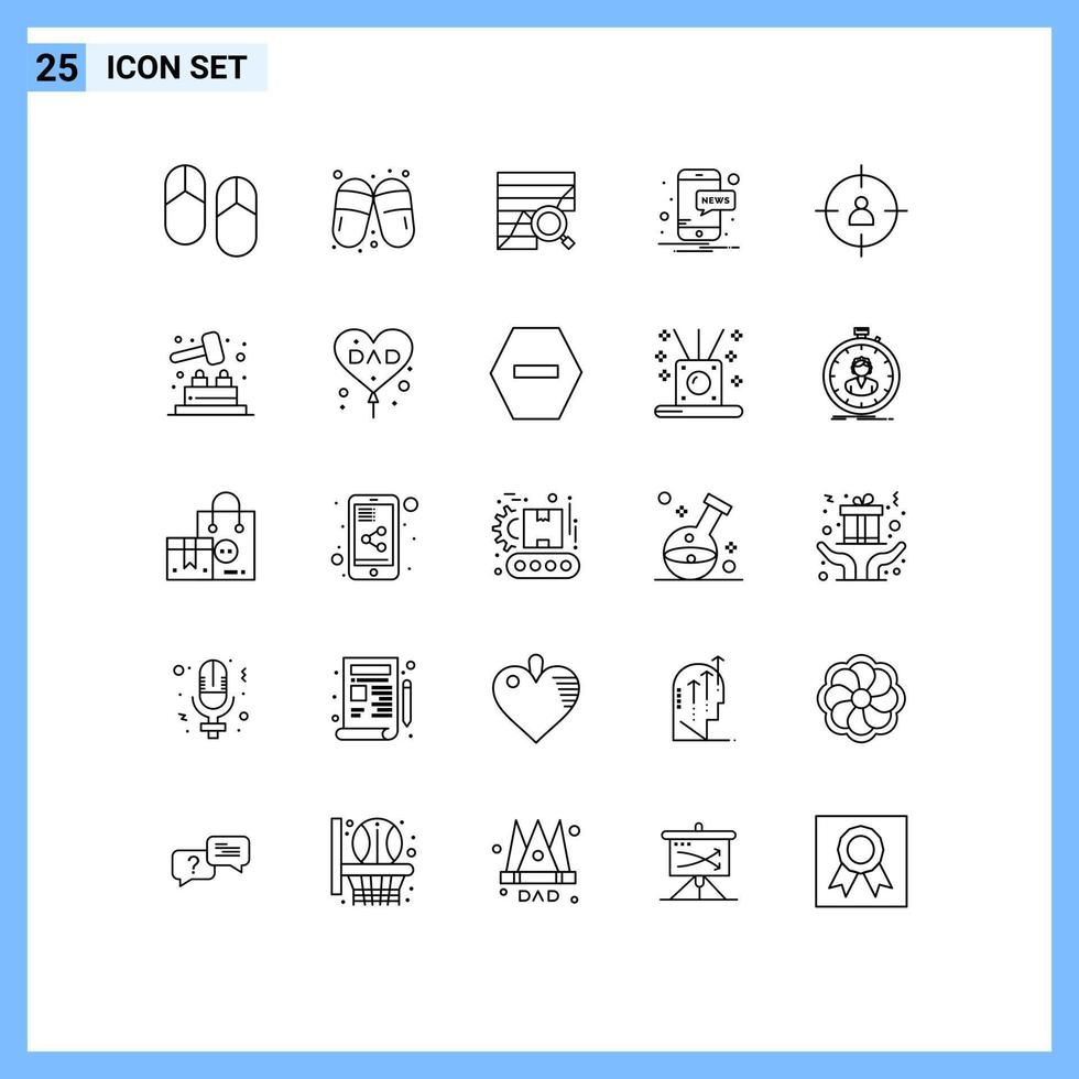 conjunto moderno de pictogramas de 25 líneas de elementos de diseño de vectores editables de datos móviles de análisis de noticias comerciales