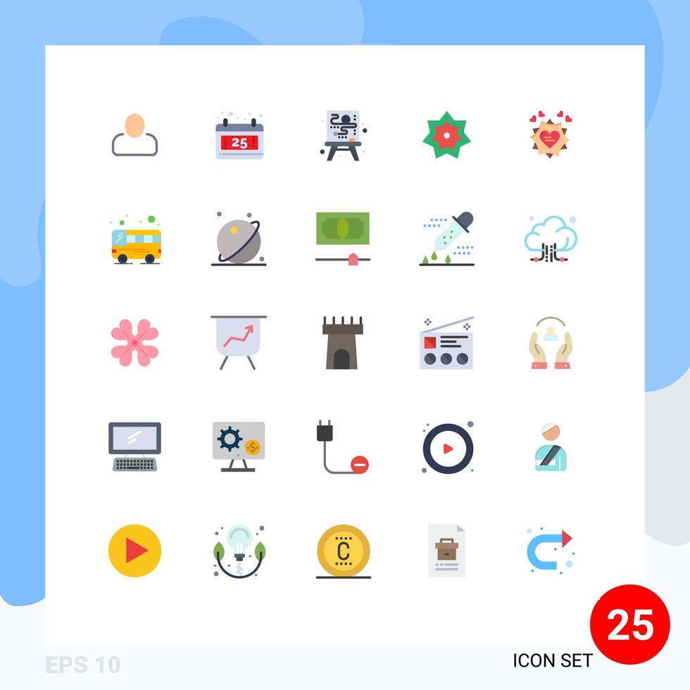 conjunto moderno de 25 pictogramas de colores planos del proceso de la tarjeta del corazón elementos de diseño vectorial editables del mes del amor vector