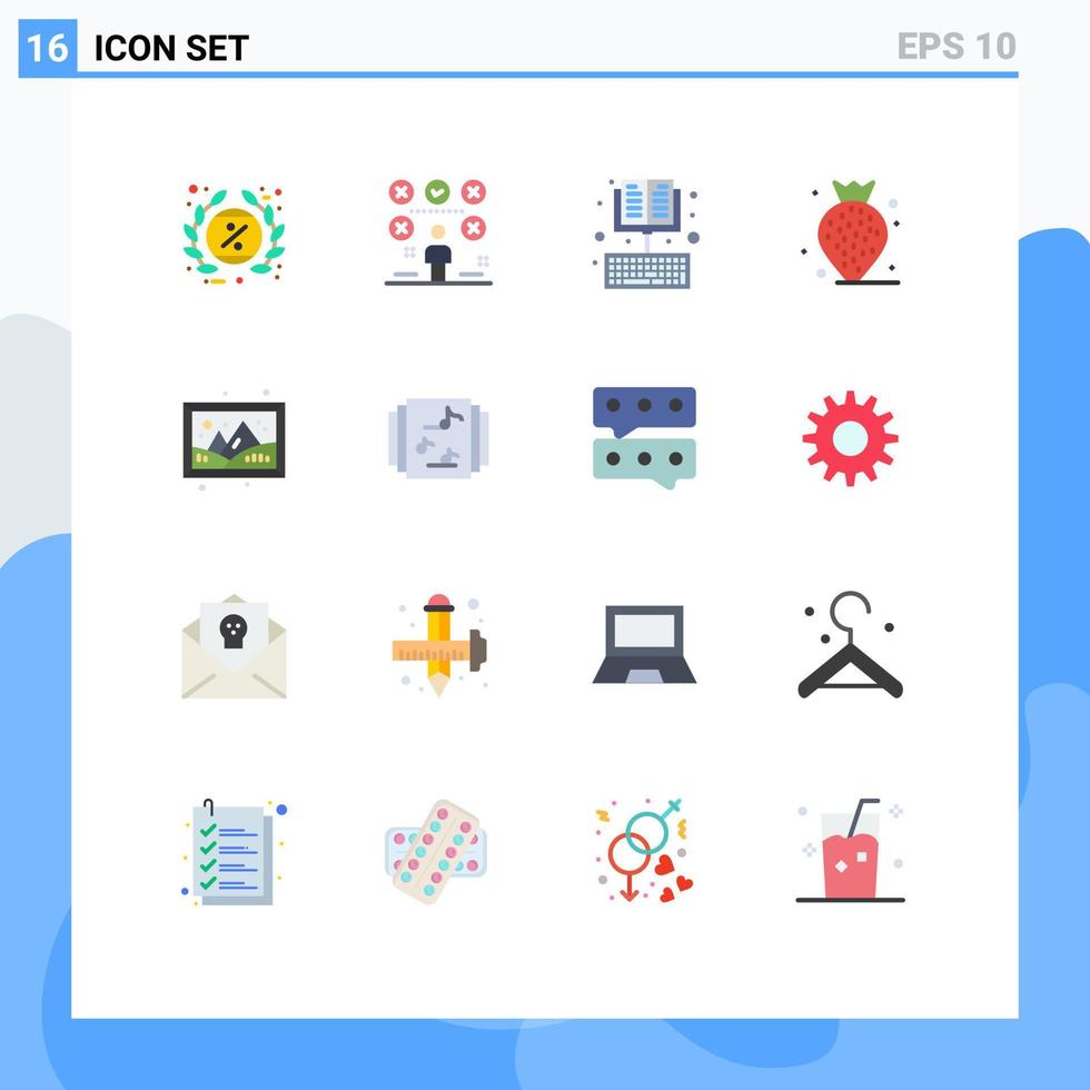 Group of 16 Flat Colors Signs and Symbols for beach berry user learning ebook Editable Pack of Creative Vector Design Elements