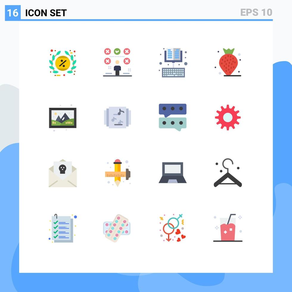 grupo de 16 signos y símbolos de colores planos para el aprendizaje de usuarios de bayas de playa ebook paquete editable de elementos de diseño de vectores creativos