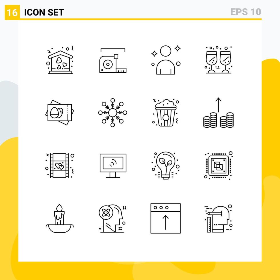 16 User Interface Outline Pack of modern Signs and Symbols of egg thanks day ruler wine drink Editable Vector Design Elements