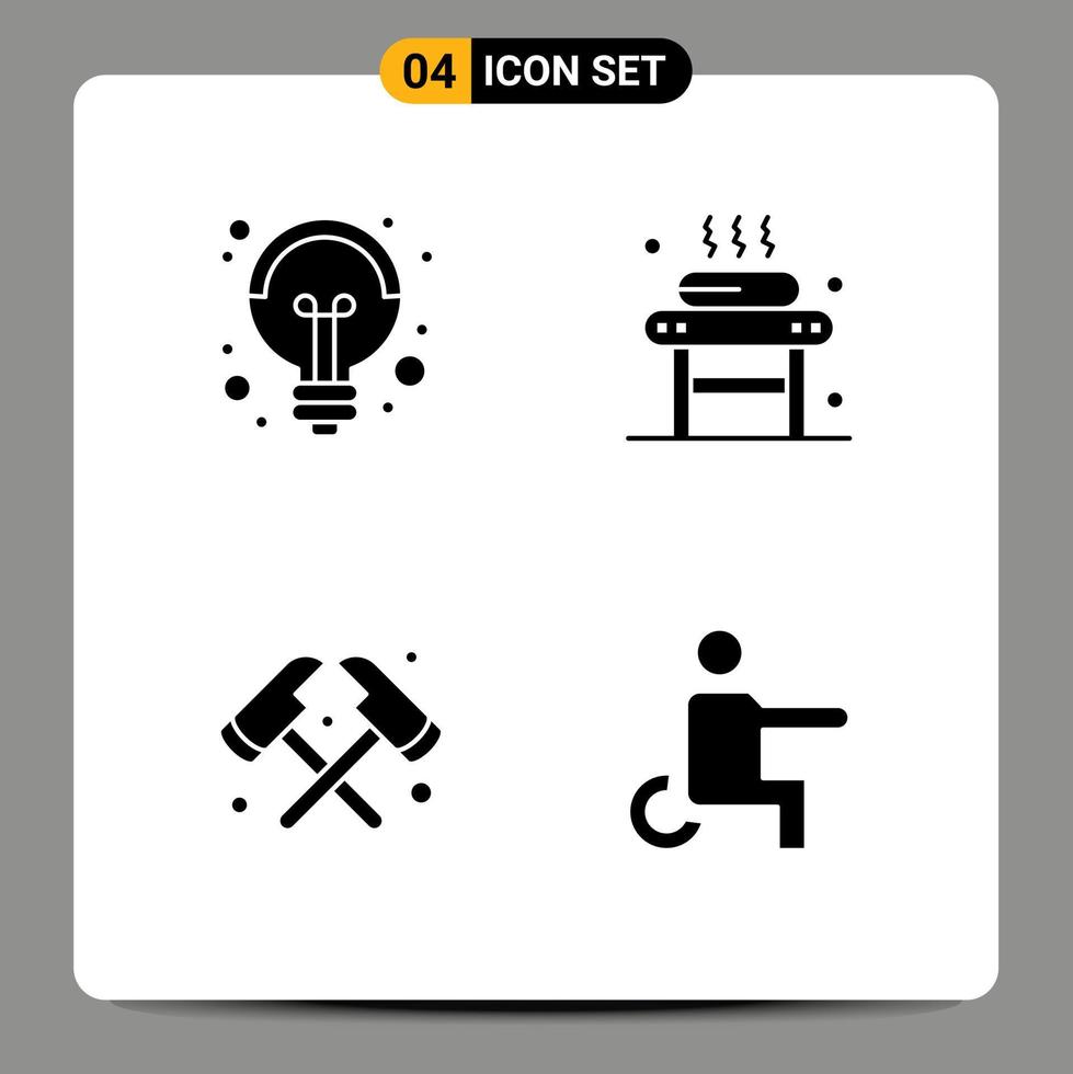 4 Thematic Vector Solid Glyphs and Editable Symbols of electricity axe idea relaxation firefighter Editable Vector Design Elements