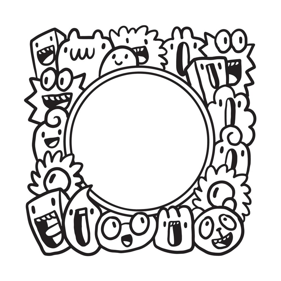 Hand drawn Doodle art circle frame vector