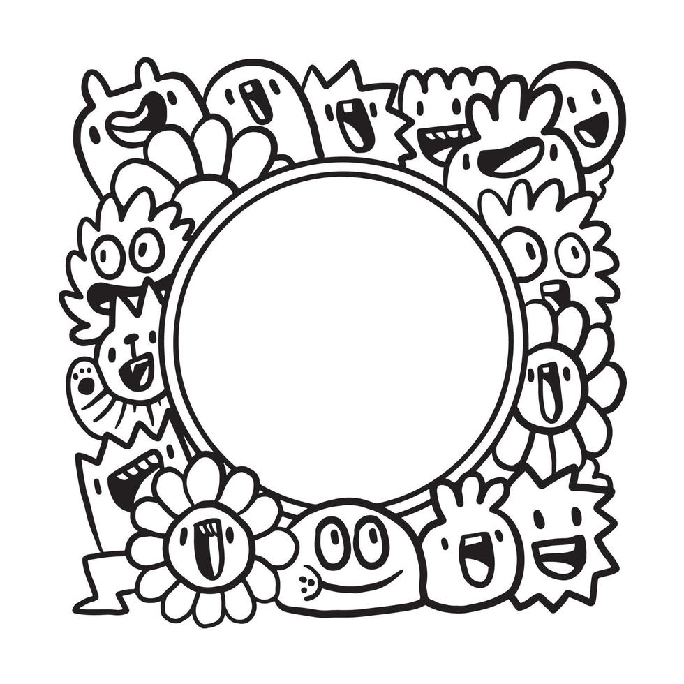 Hand drawn Doodle art circle frame vector