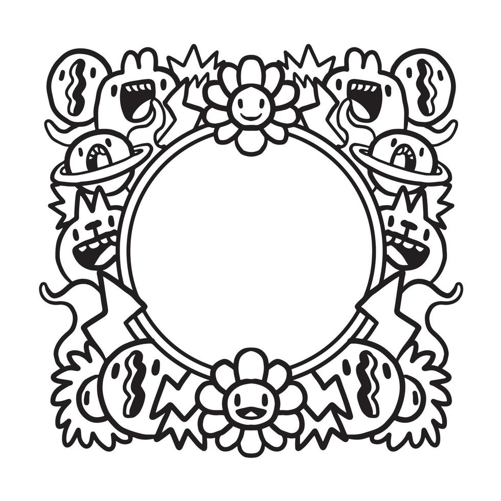 Hand drawn Doodle art circle frame vector