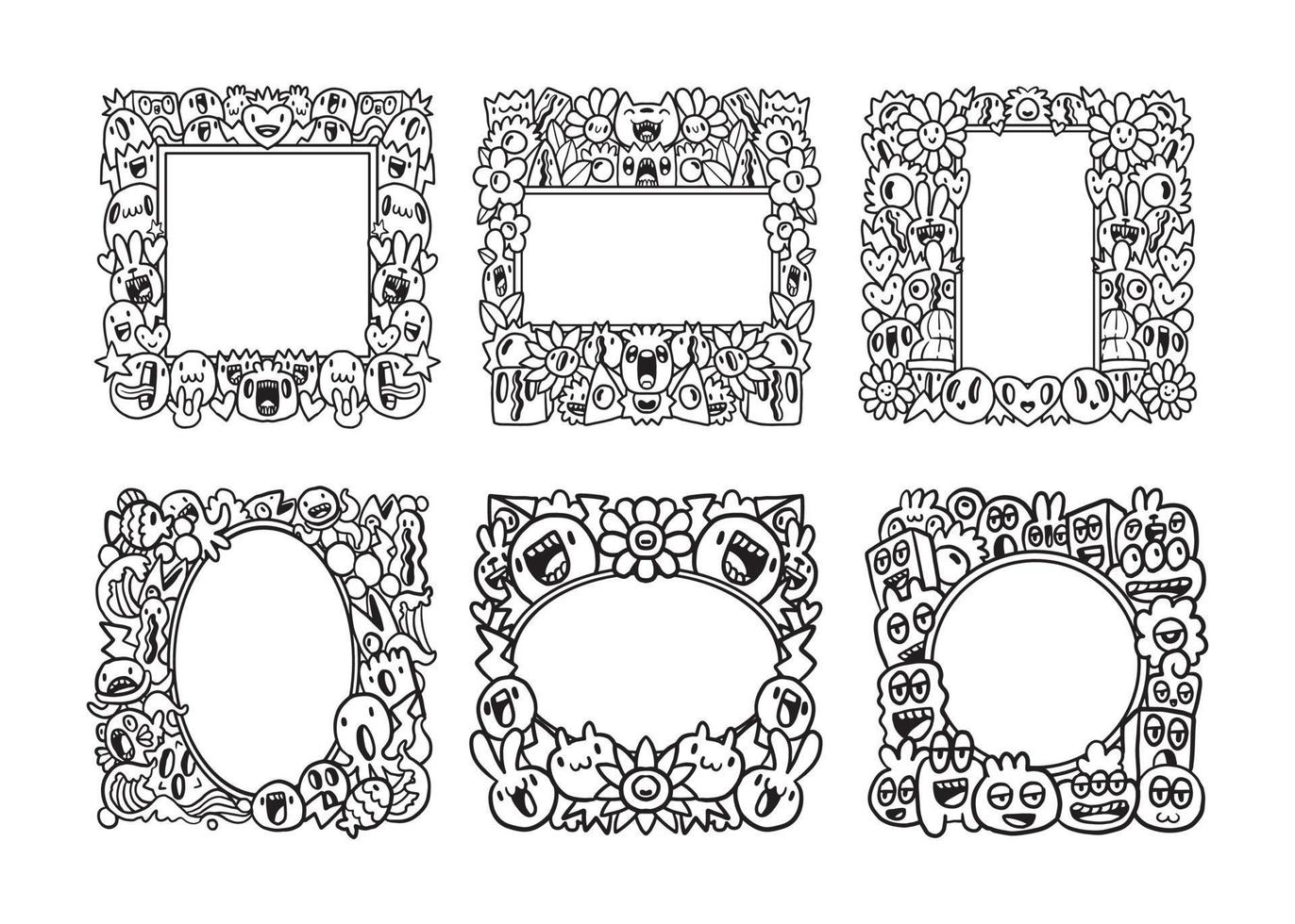 Hand drawn Abstrack doodle art frame Collection vector