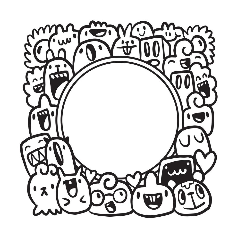 Hand drawn Doodle art circle frame vector