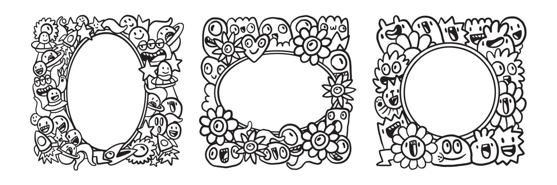 Hand drawn Abstrack doodle art frame Collection vector