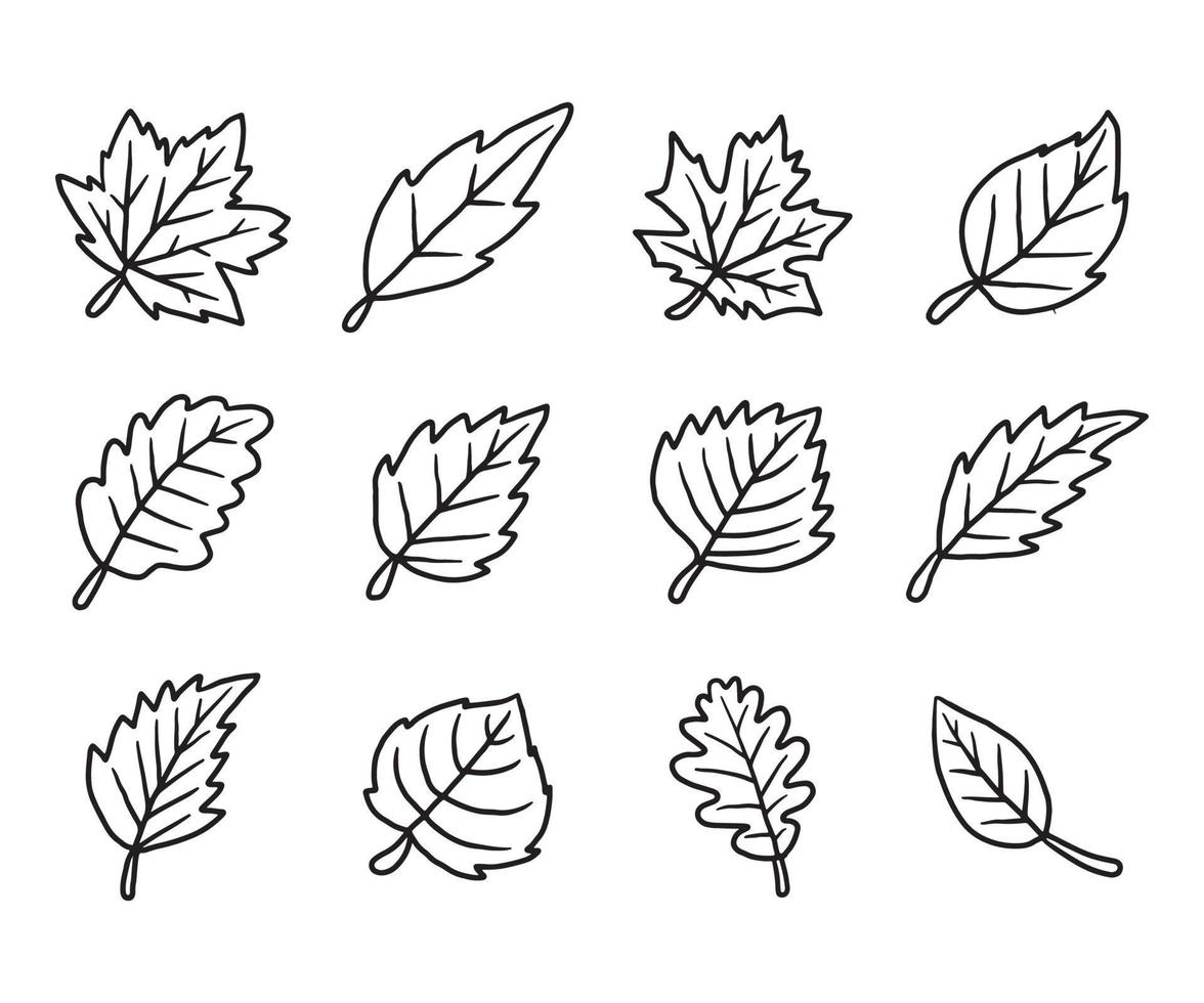 icono de doodle de hoja de otoño seco vector