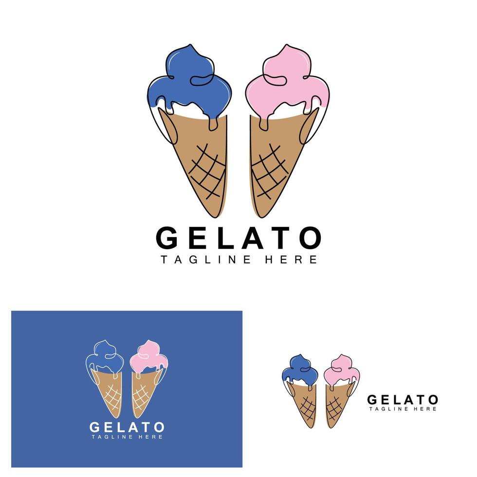 diseño de logotipo de helado, comida dulce y fría, productos de la empresa de marca vectorial vector