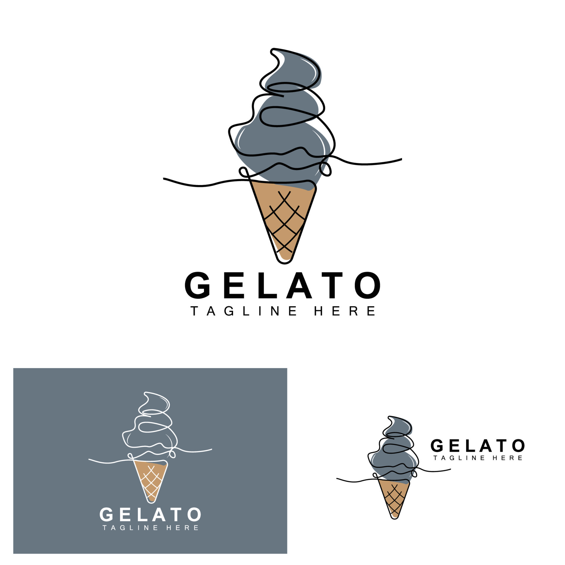 Ice Cream Gelato Logo Design, Sweet Soft Cold Food, Vector Brand