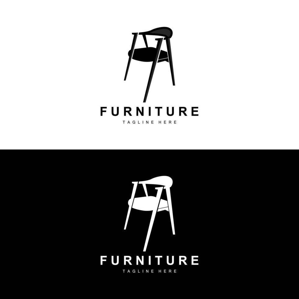 logotipo de muebles, diseño de muebles para el hogar, ilustración del icono de la habitación, mesa, silla, lámpara, marco, reloj, maceta vector