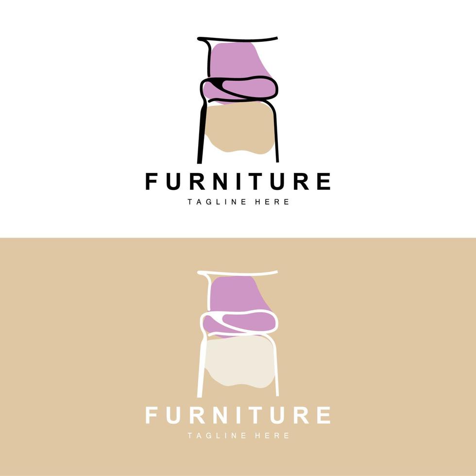 logotipo de muebles, diseño de muebles para el hogar, ilustración del icono de la habitación, mesa, silla, lámpara, marco, reloj, maceta vector