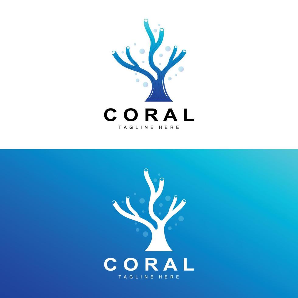 Coral Logo, Sea Plants Place Marine Animals, Ocean Vector, Seaweed Icons vector