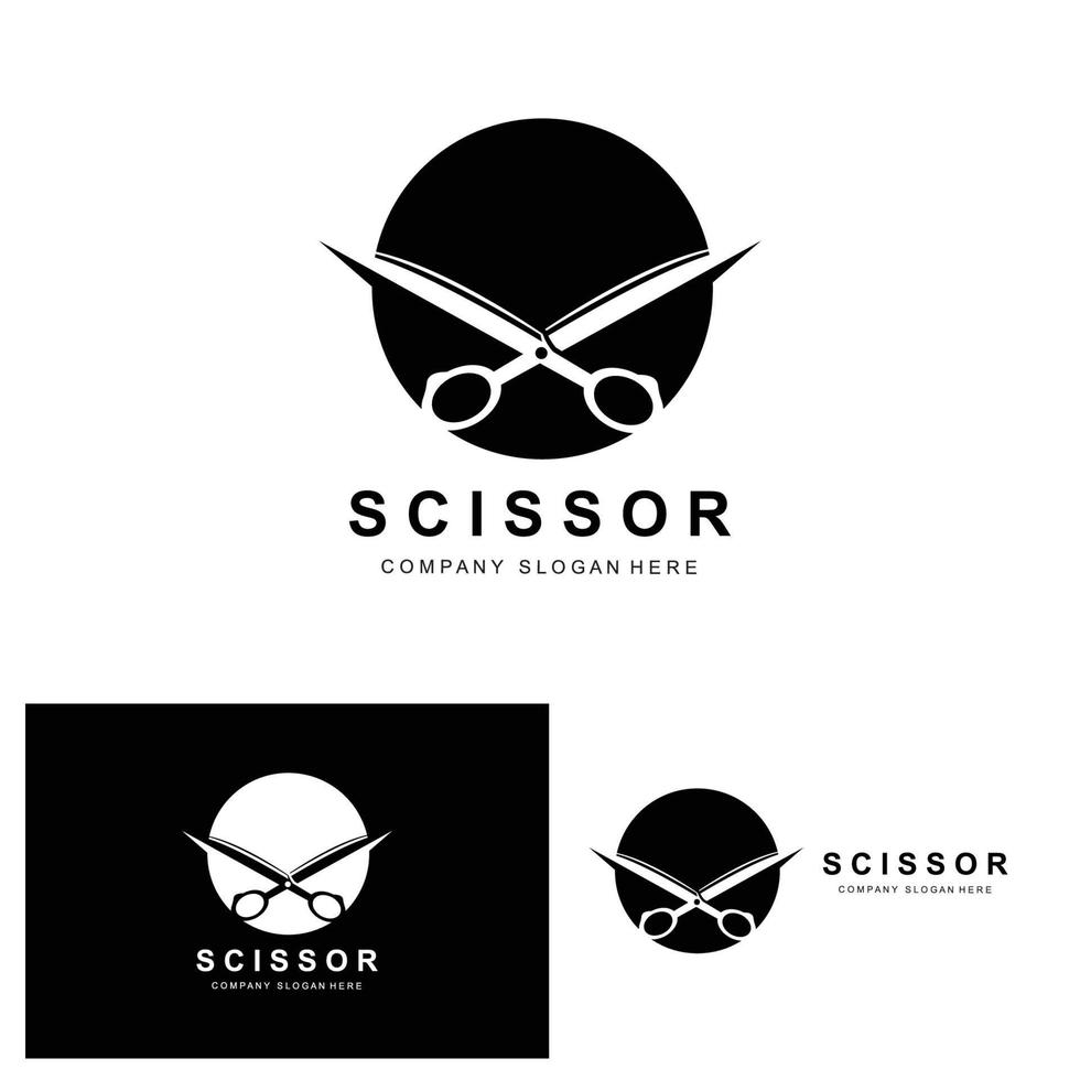 Scissors Logo Design, Vector Illustration Cutting Tool Icon Sticker Banner And Barber Company Brand