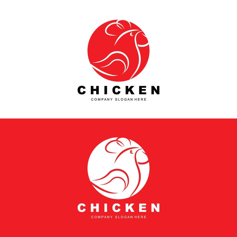 logotipo de pollo, vector de animales de granja, diseño para granja de pollos, restaurante de pollo frito, cafetería